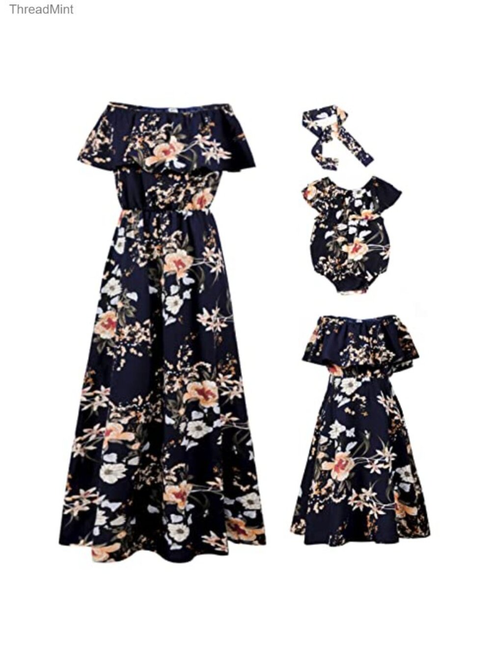 Mommy and Me Chiffon Floral Dresses Matching Outfits Short Sleeve Casual